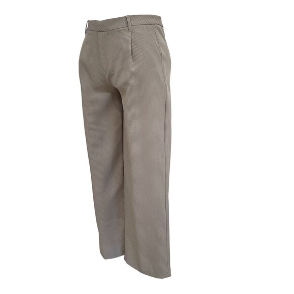 Streetwear Society Taupe Pinstripe Wide Leg Pants Workwear Y2K Minimalist Chic - Picture 5 of 9